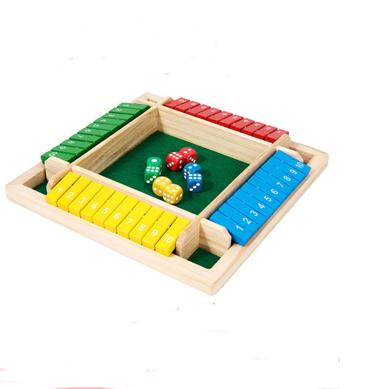 Board Game For 3 Players - Arithmetik-Würfelspiel Vierseitiges Flip-Kartenspiel Würfelbox Holzklappen-Würfel für