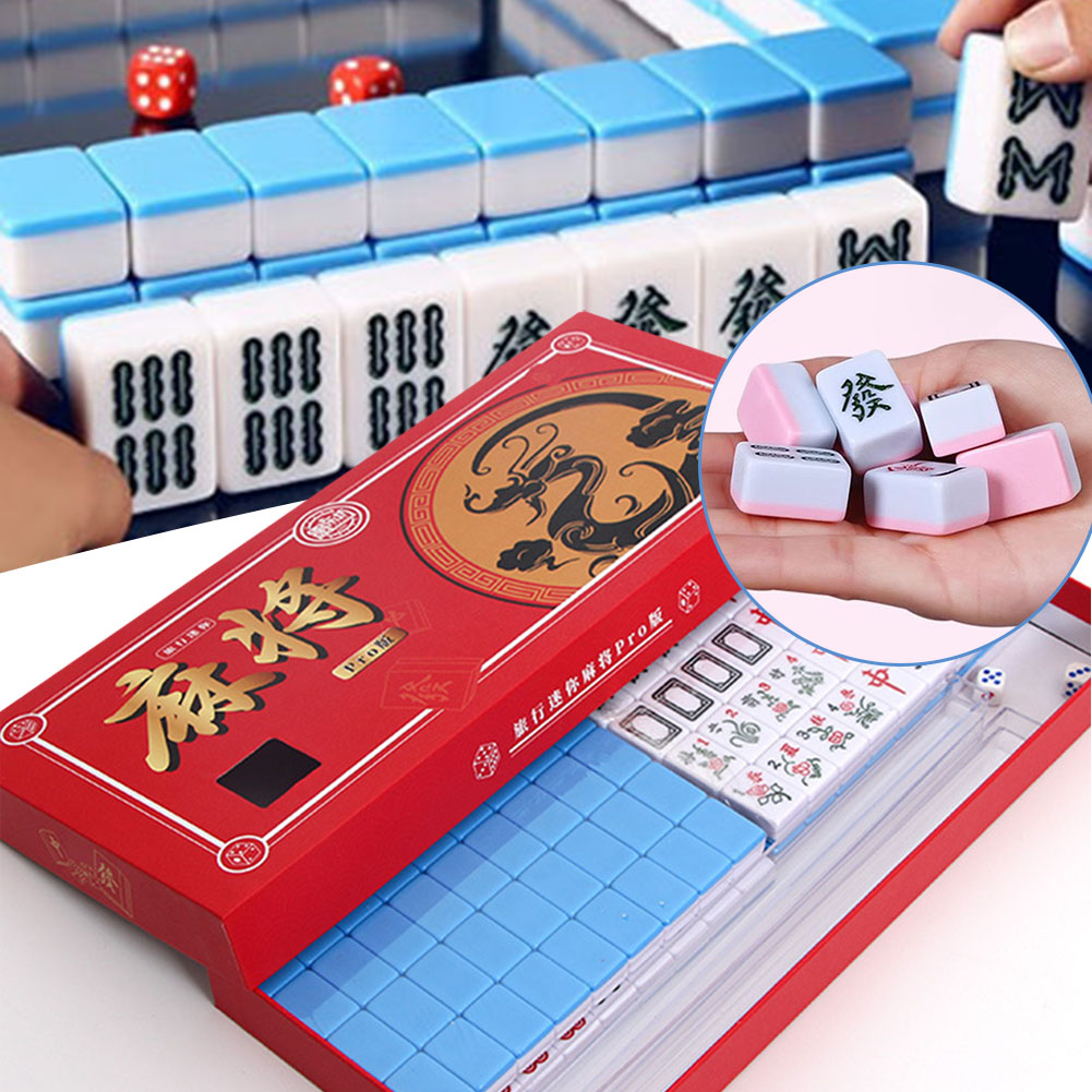 Board Game Zone - Tragbares Reise-Mini-Mahjong-Set, Reise-Mahjong-Set mit Aufbewahrungsbox, sturzsicheres